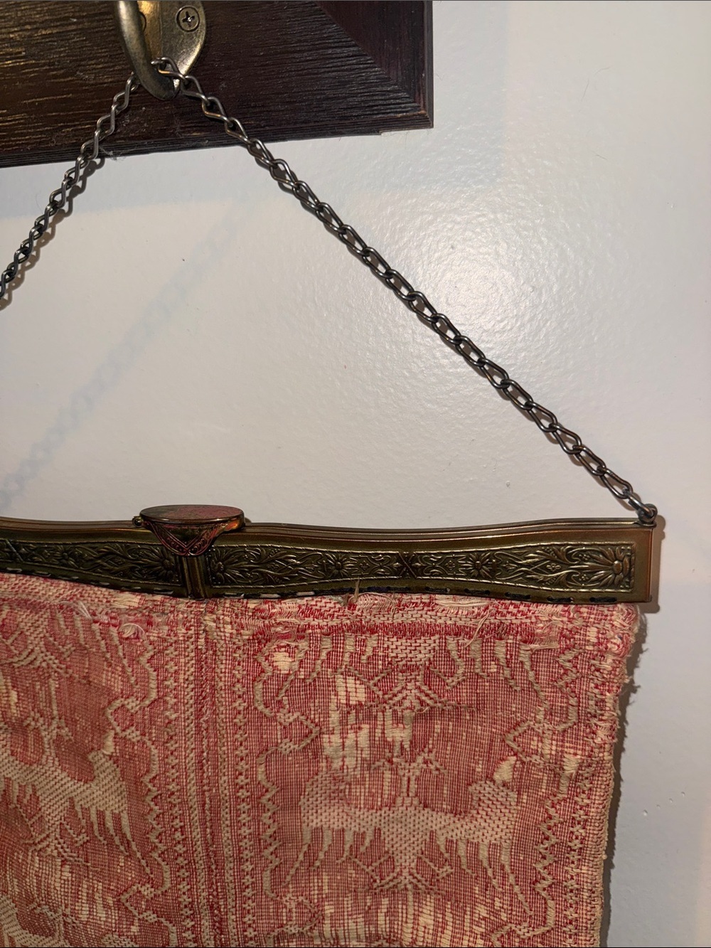 Antique Victorian/Edwardian Woven Tapestry Coin Purse Ornate Brass Frame - Picture 4 of 11